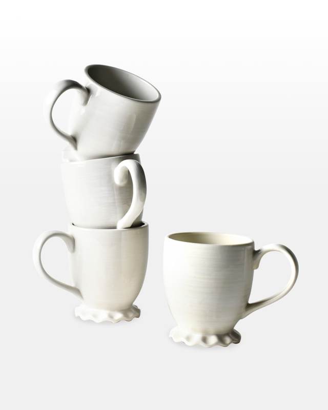 Signature White Ruffle Mugs, Set Of 4
